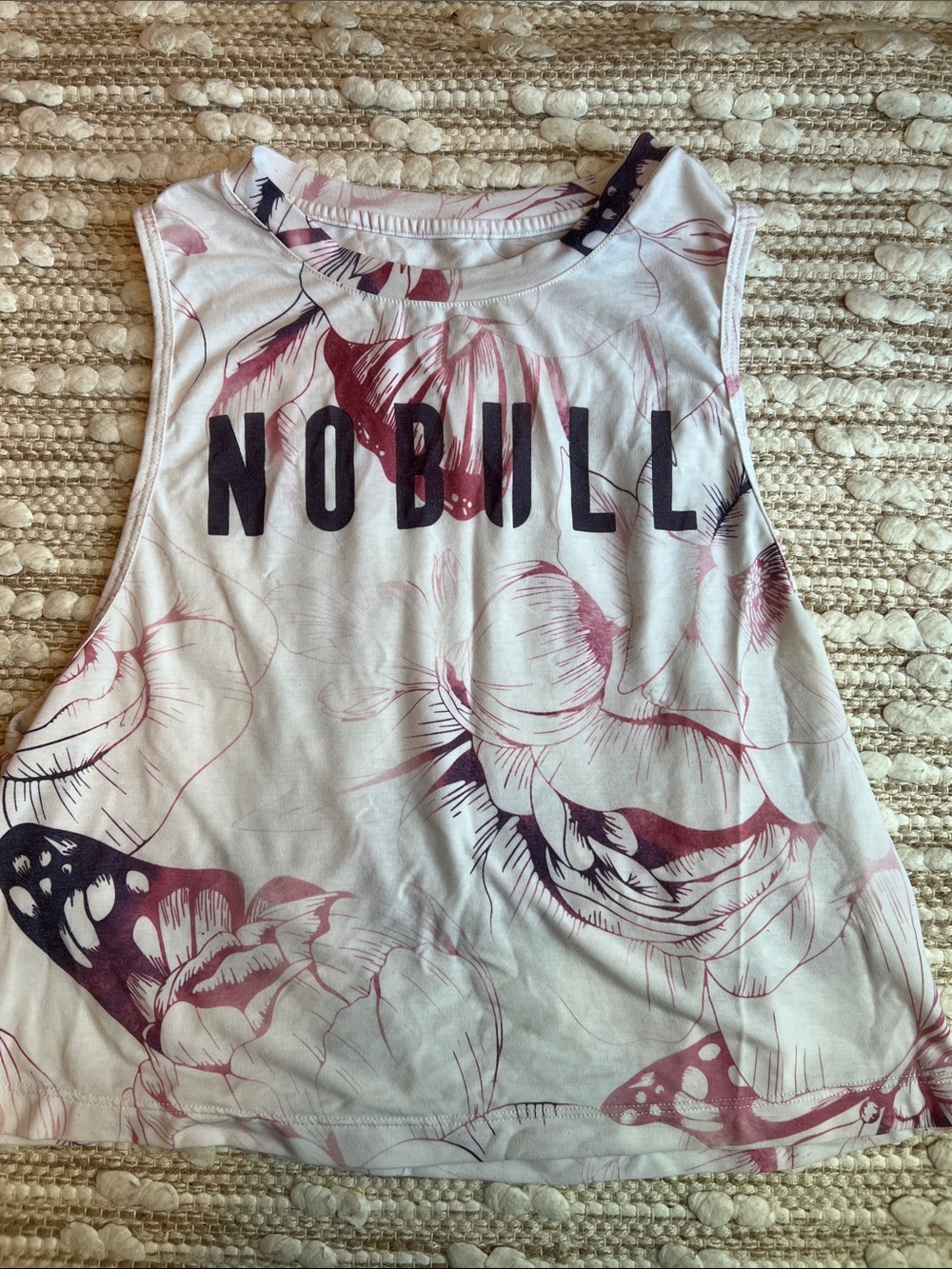 NOBULL White Floral Muscle Tank with Pink & Purple Accents